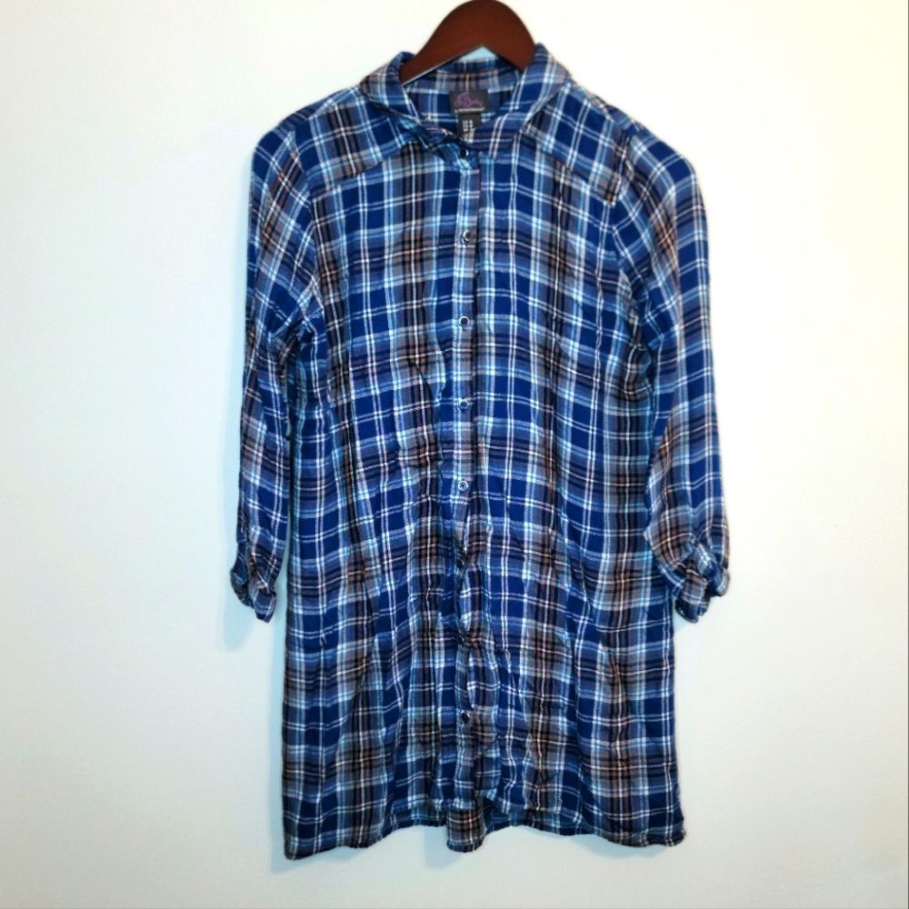 Oh Baby by Motherhood Maternity Plaid Button Down 3/4 Sleeve Shirt Size Small